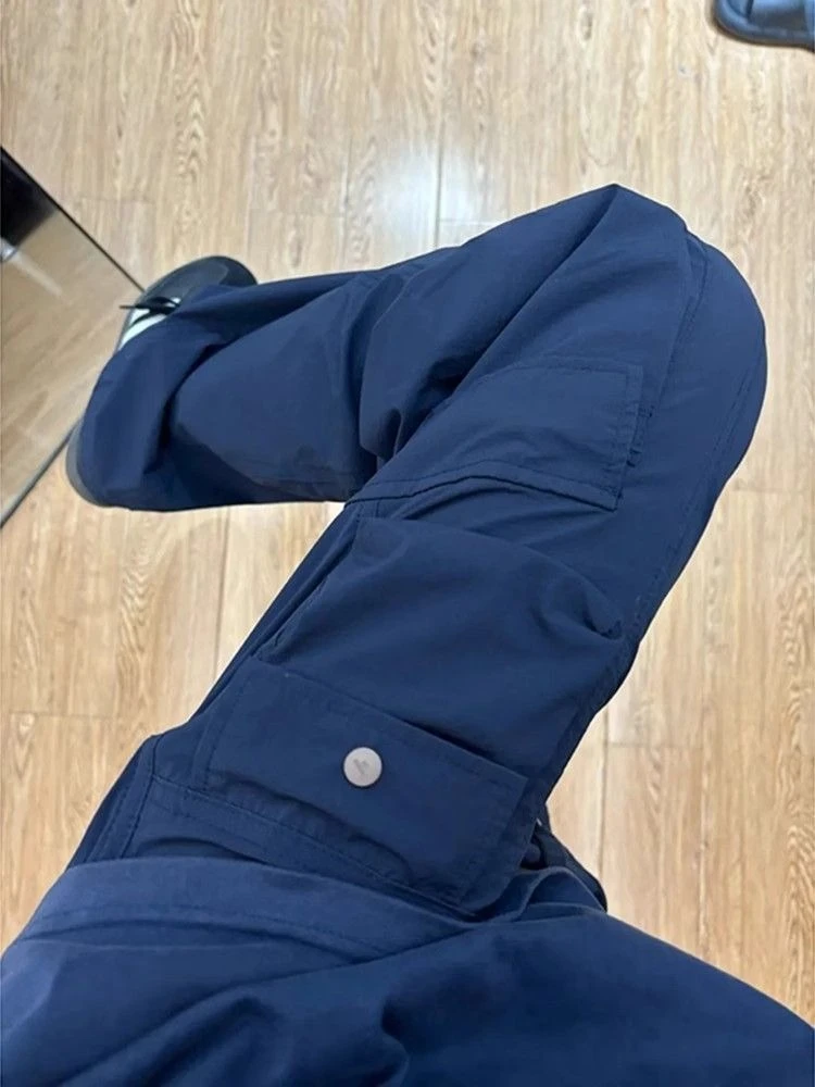 2026 Spring Autumn Men Straight Cargo Pants Japanese Multi Pocket Drawstring Outdoor Sports Trousers High Street Fashion