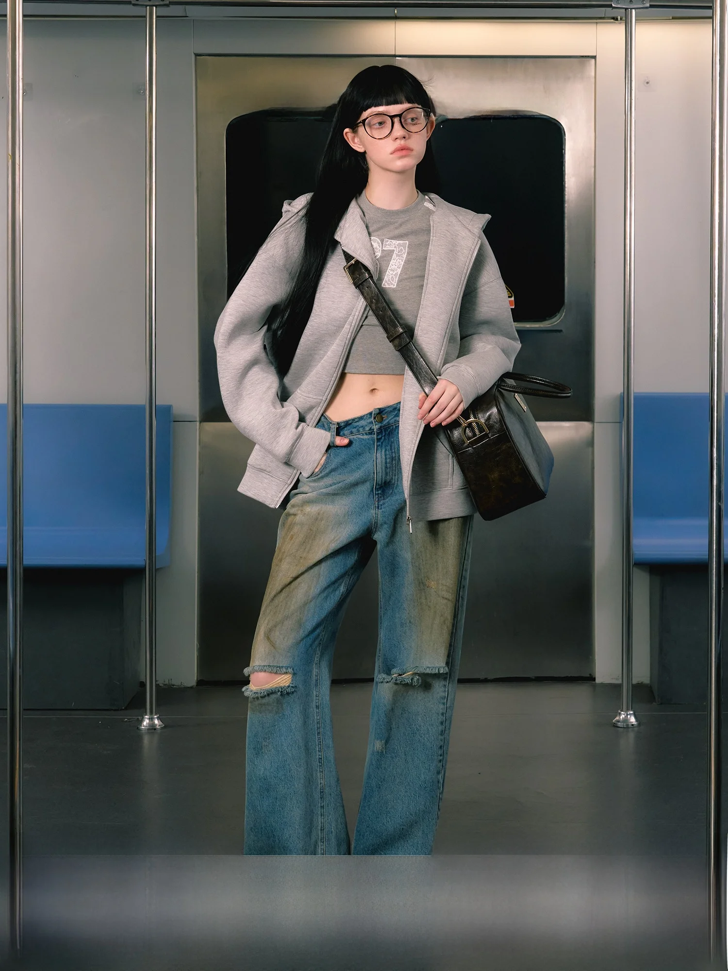 

LaluneDuCiel American Sle Spicy Girl Кружевной лоскутный эластичный вязаный топ для похудения круглый футболка длиной Ne ort из смеси хлопка