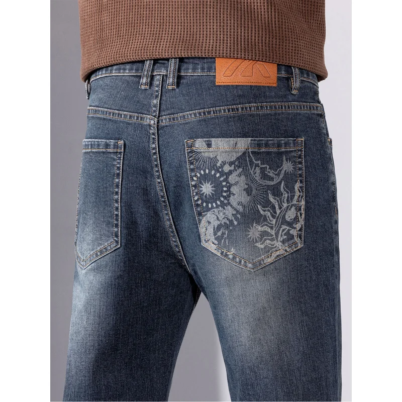 

2025Autumn New Men's Jeans Fashion Printed Design Youth Casual Versatile High-End Loose Straight Business Men's Pants