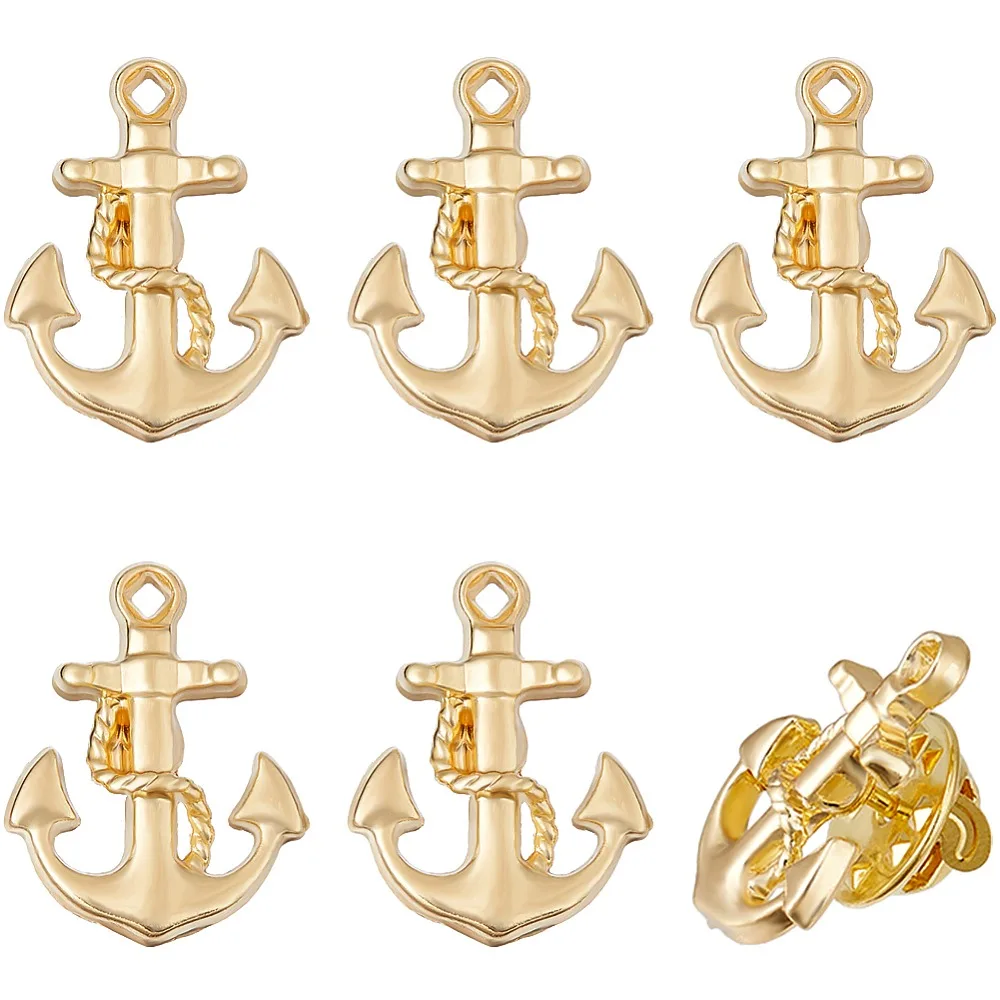 

6Pcs Alloy Lapel Pin Backs Anchor Helm Golden 21x16mm