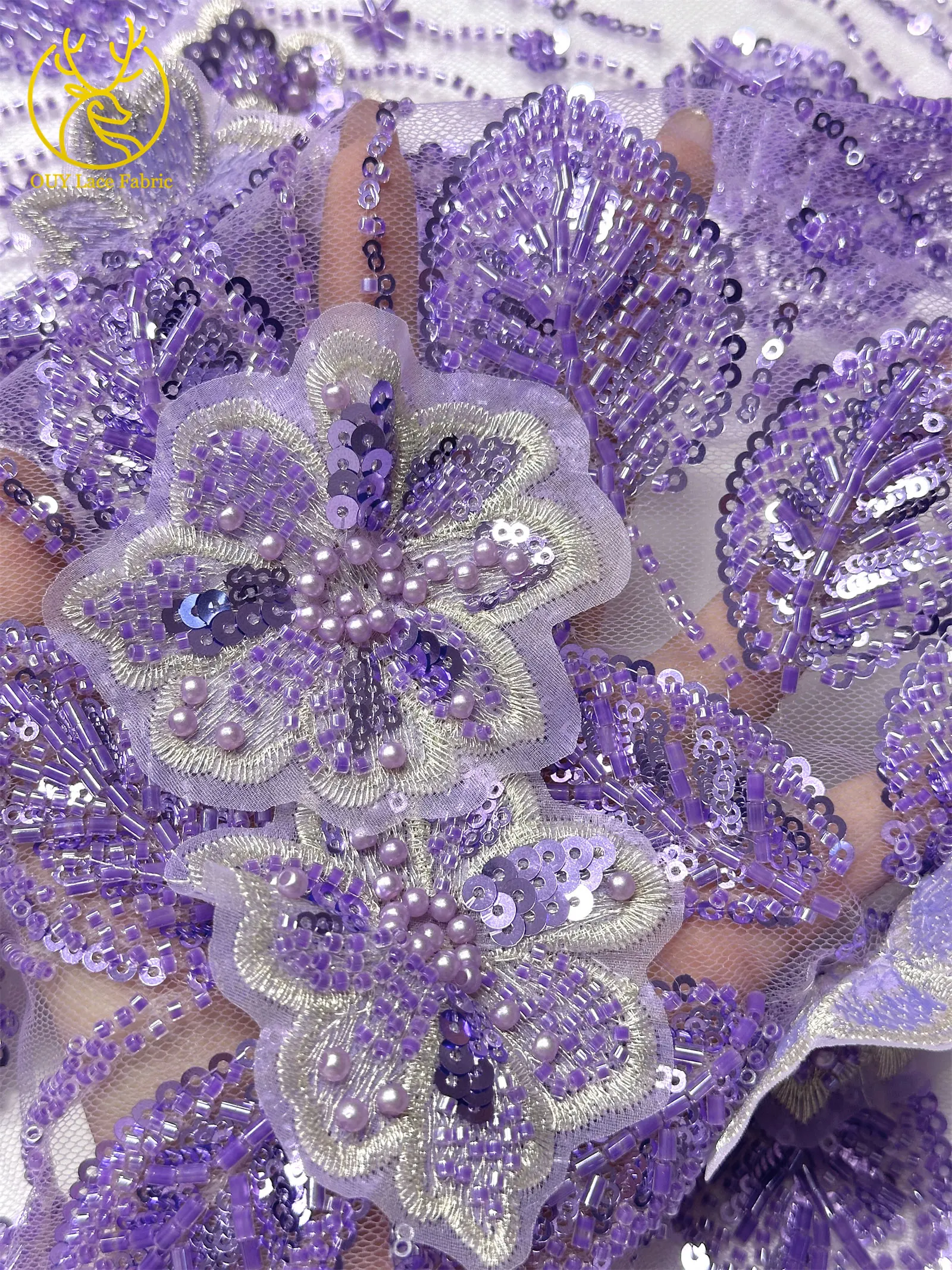 Französischer afrikanischer 3D-Spitzenstoff 2026 mit Perlen, hochwertige Pailletten-Stickerei für Frauen, Hochzeitskleid, nigerianischer Netzstoff zum Nähen – Detail 8