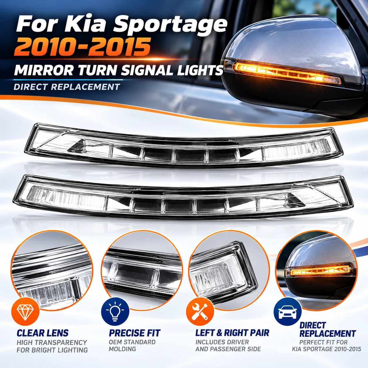 For Import Kia Sportage 2010-2015 Left Right Turn Signal Light Pair Replacement Indicator Lamp Assembly