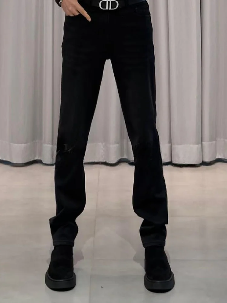 

Мужские джинсы Slim Fit American Style с прямыми штанинами, модные городские повседневные брюки, осенне-зимняя новинка, люкс-качество