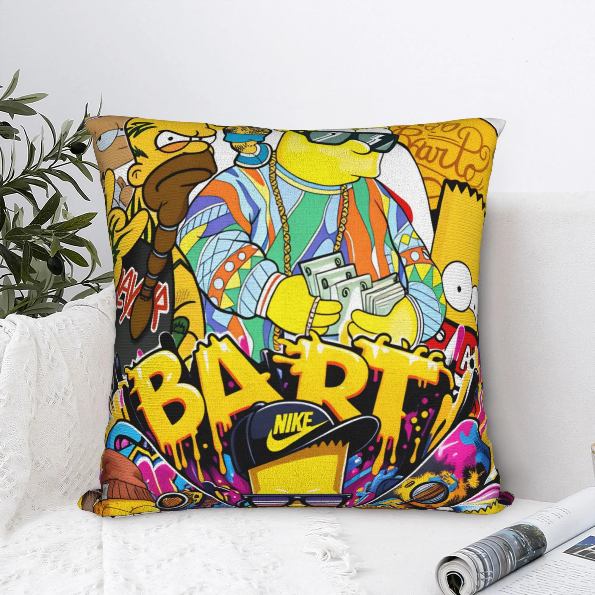 S-Simpsons Bart Hip Hop Style Pillowcases  Kawaii Pillow Case For Living Room Bed Chair Comfy Pillow Cover