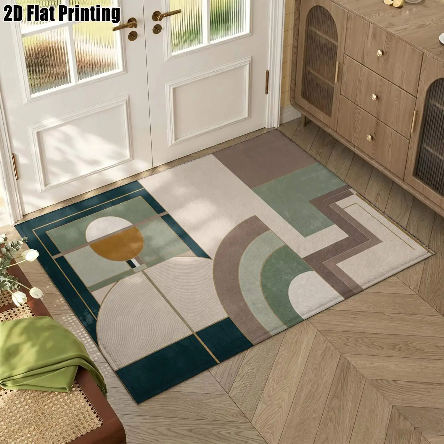 1Pc 2D Printed Morandi Geometric Abstract Carpet, Modern Simple Instagram Style, Multi-Size Washable, for Home Decor & Multi-Scenarios