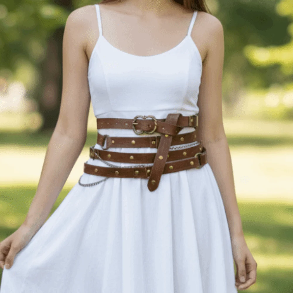 

Винтажный средневековый ремень из искусственной кожи своими руками, регулируемый тонкий металлический ремень с пряжкой, цепочка Elt для женщин, стильные поясные ремни викингов для платья