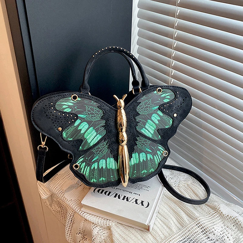 Unique Butterfly Shape Handbag Women Fashion 3d Butterfly Wing Crossbody Bag Punk Gothic Party Shoulder Purse Top Handle Bag