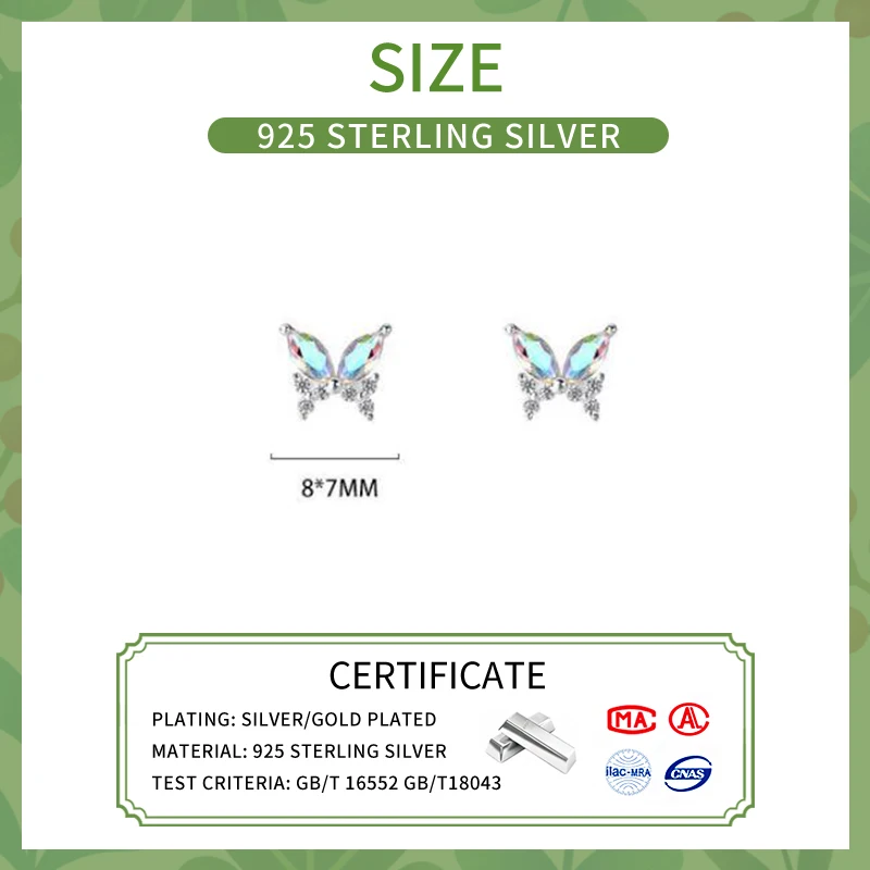 INZATT Real 925 Sterling Silver Zircon Butterfly Stud Earrings For Fashion Women Classic Fine Jewelry Minimalist Insect Bijoux