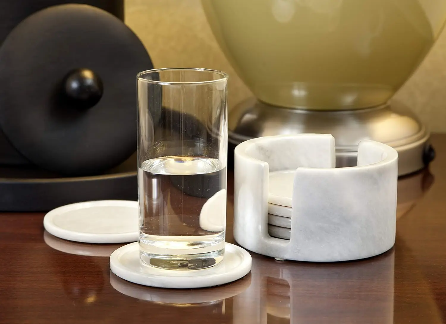 Porta-copos de mármore com suporte, mão esculpida, mesa de café polida, fundo de feltro antiderrapante, resistente, conjunto de 6