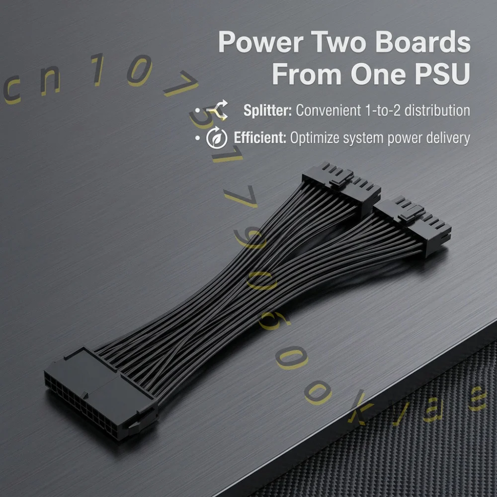 ATX 24 Pin Power Extension Cable 32cm Motherboard 20+4Pin 1 to 2 Dual PSU Splitter PC Power Supply Cord Wire