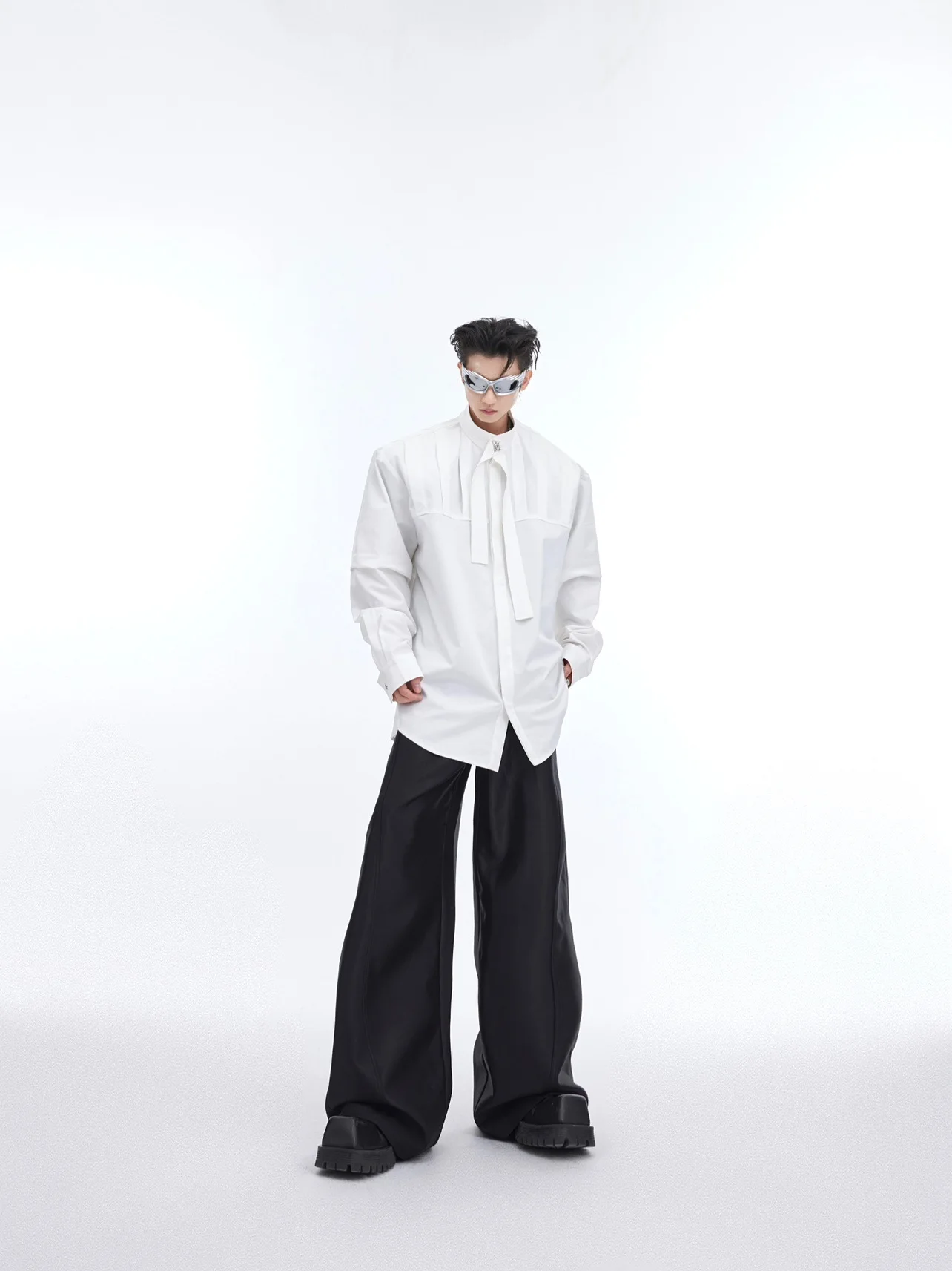 Loose Fit Long Sleeve Men's Shirt with Pleated Design 3D Deconstructed Style Casual Elegant Open Cardigan Spring Youth Fashion