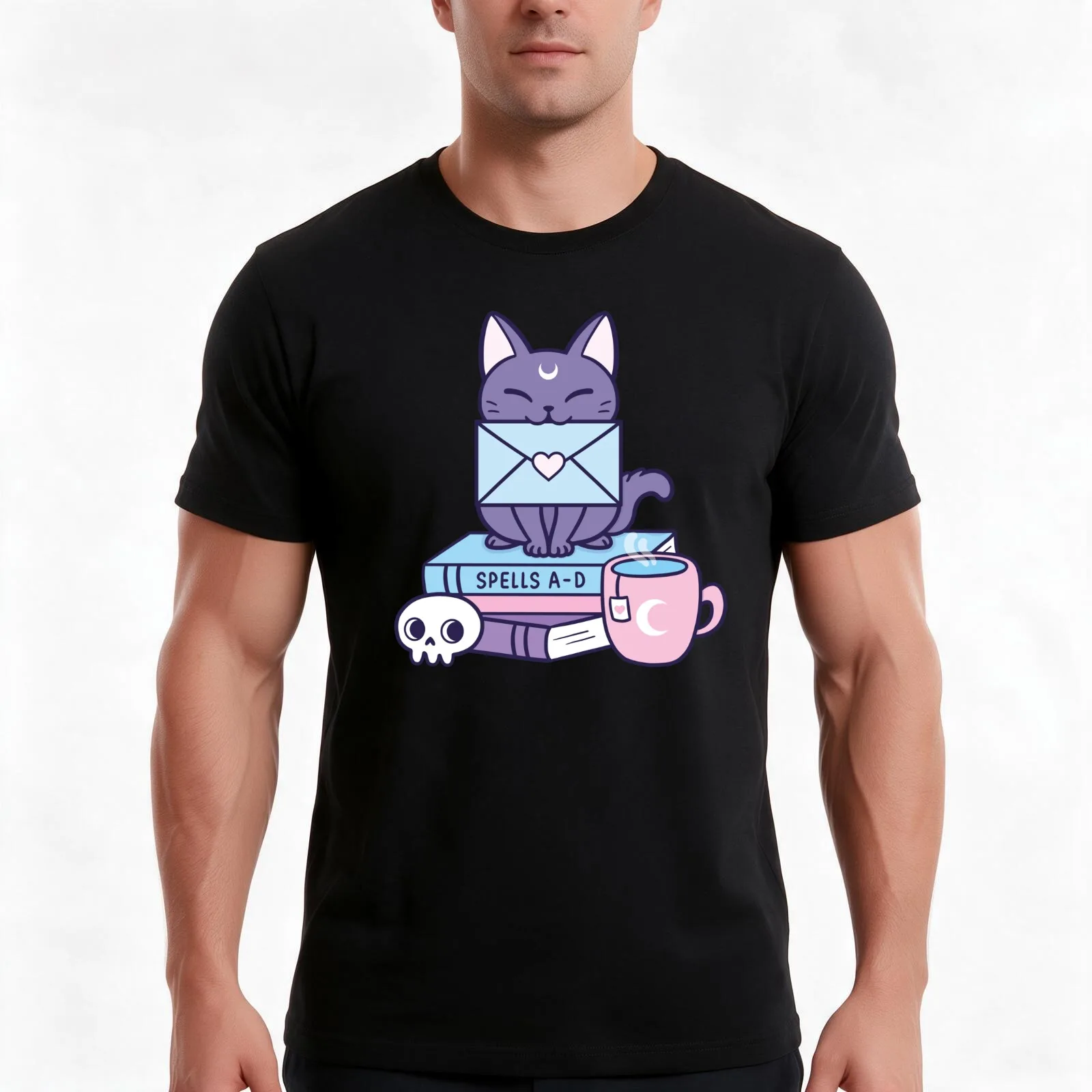 Black Magic Mail Kitten Nikury T-Shirt Summer Casual Cotton Tee Oversized Streetwear Tops Vintage Graphic Print 100% Cotton