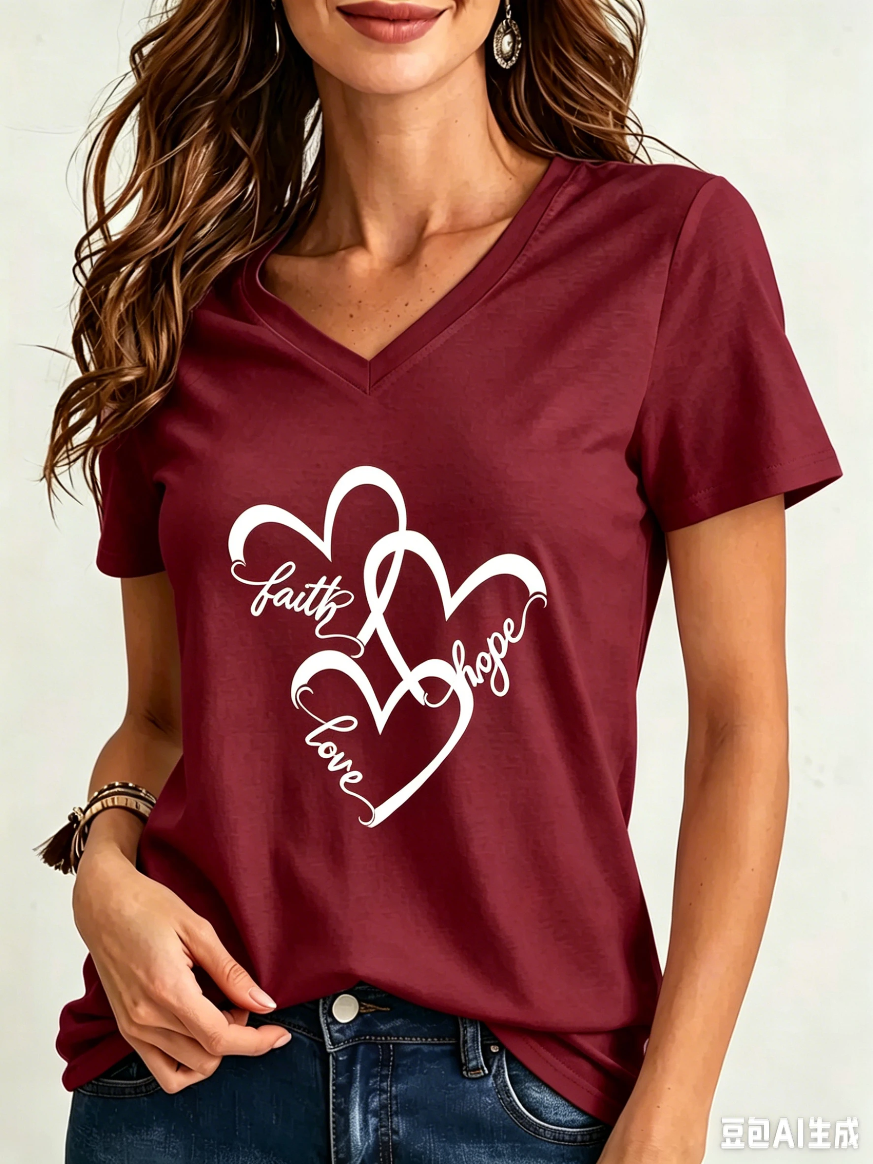 Funny Love 3D Print Women's T-Shirts Fashion V-neck Short Sleeve Tops Daily Casual Girl T shirt Summer Loose Tee Ladies Clothing view 5