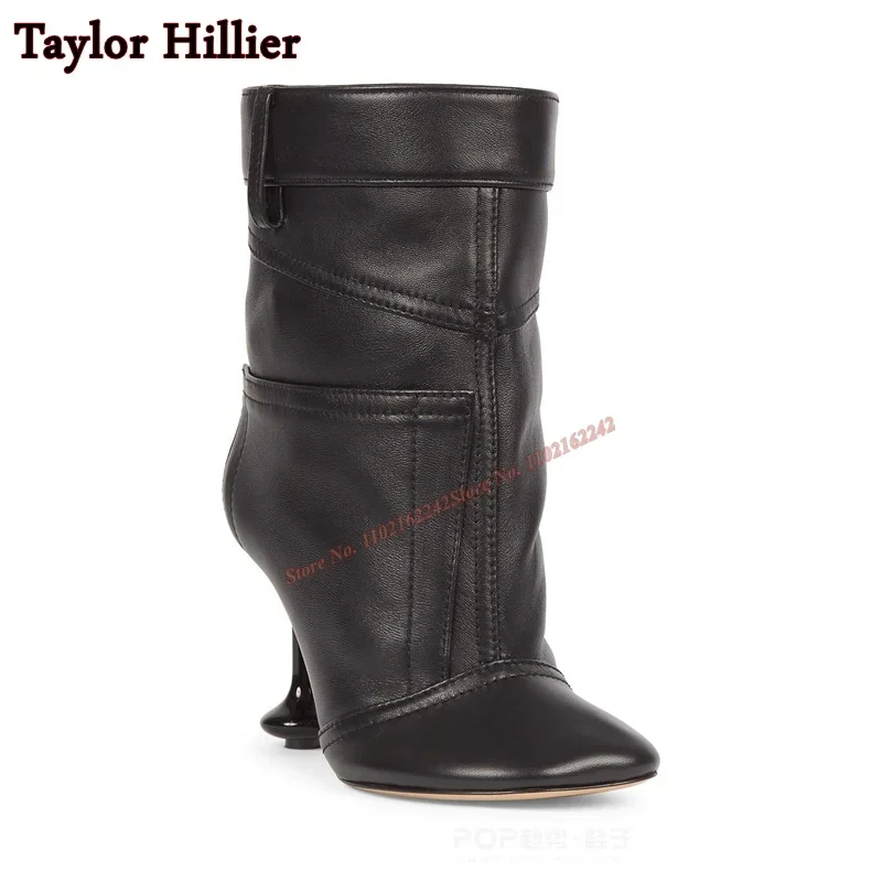 Autumn Special-Shaped Square Toe Short Boots Blue Stitching Cowboy Women\'S Boots Fashion Party Catwalk Slip-On Luxury Short Boot