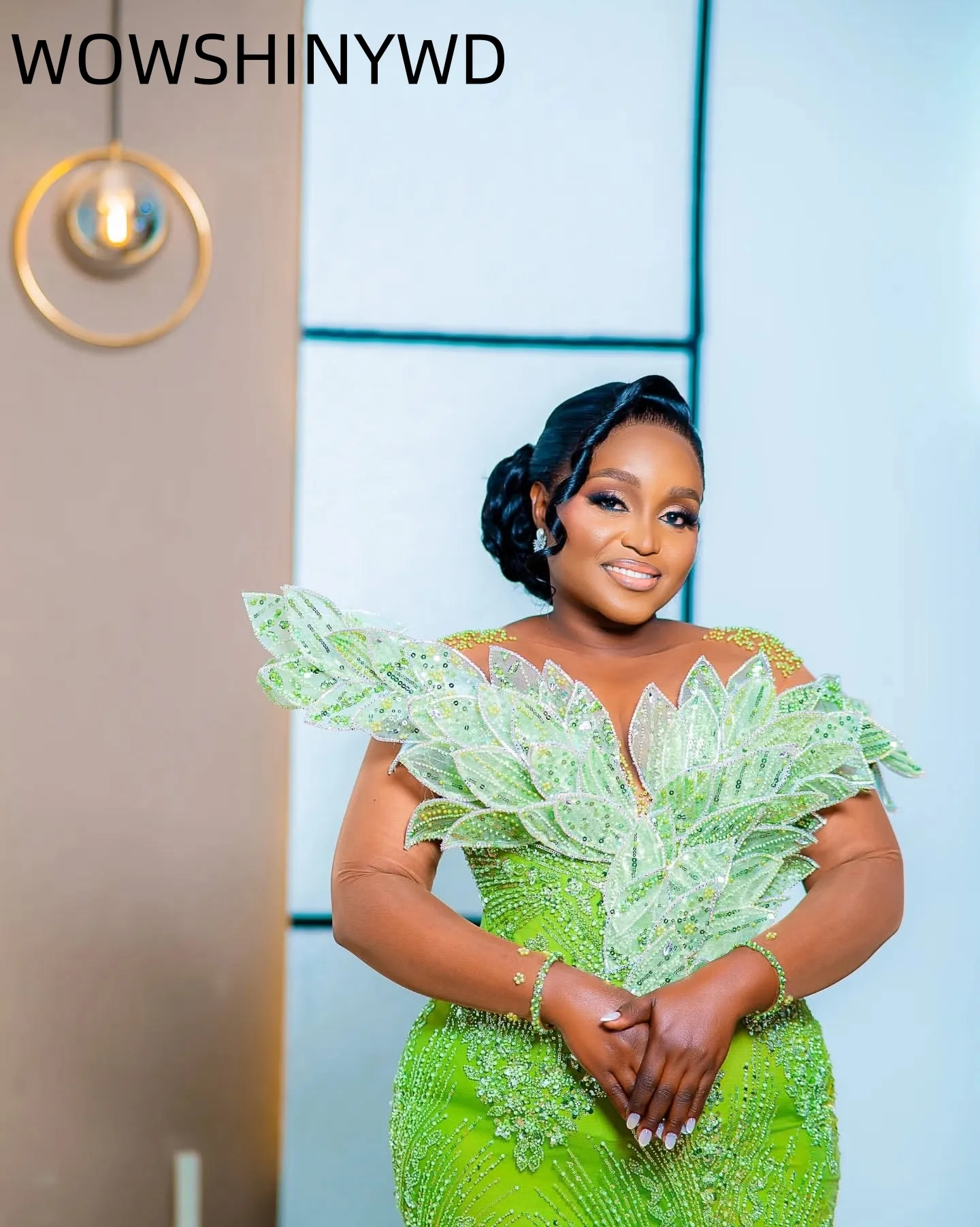 Maßgeschneiderte 2024 Aso Ebi Grüne Meerjungfrau-Abschlussballkleider mit Blumen, Perlen, formelle Party, zweiter Geburtstag, Kleider ZJ120