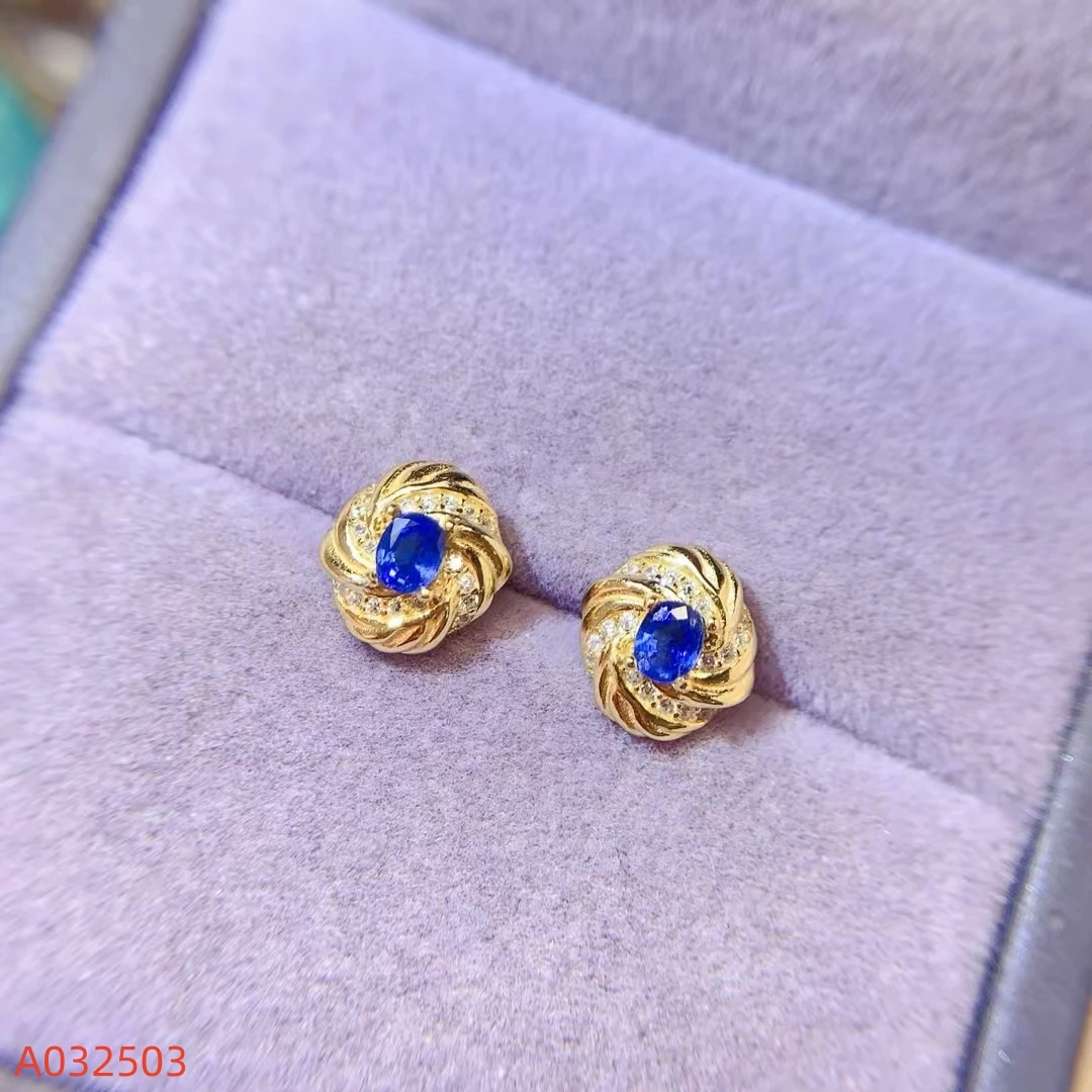 KJJEAXCMY Fine Jewelry Natural Sapphire Women's Earings S925 Silver Electroplating Process Inlaid High Clarity Support Testing