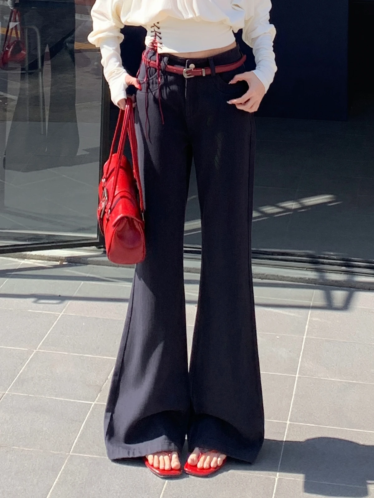 

ZHISILAO New Vintage Flare Jeans Women Chic Y2K Grey High Waist Full Length Denim Pants Streetwear 2026 Streetwear