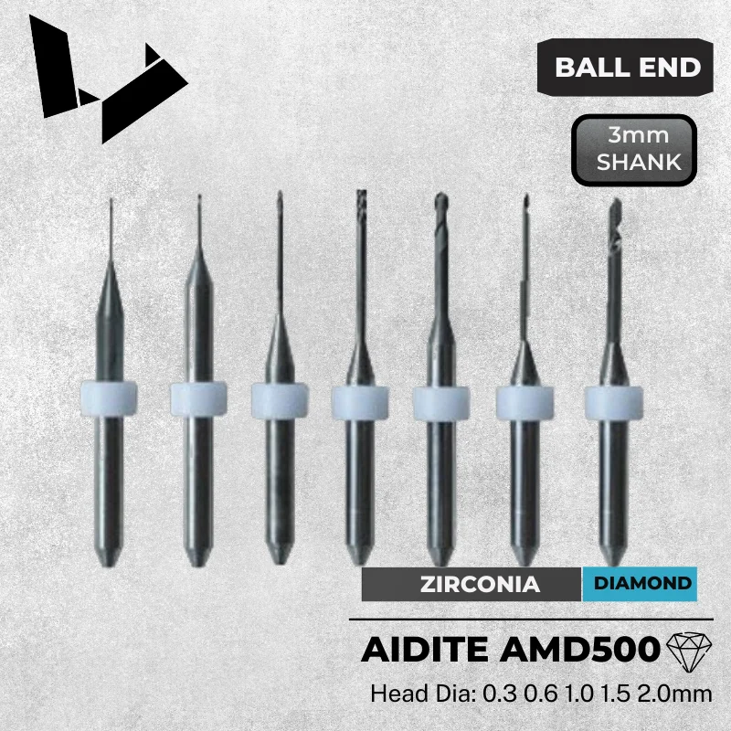 AMD500 Diamond Coated  High Gloss Diamond Milling Cutter Dental Labortory Zirconia Milling Burs