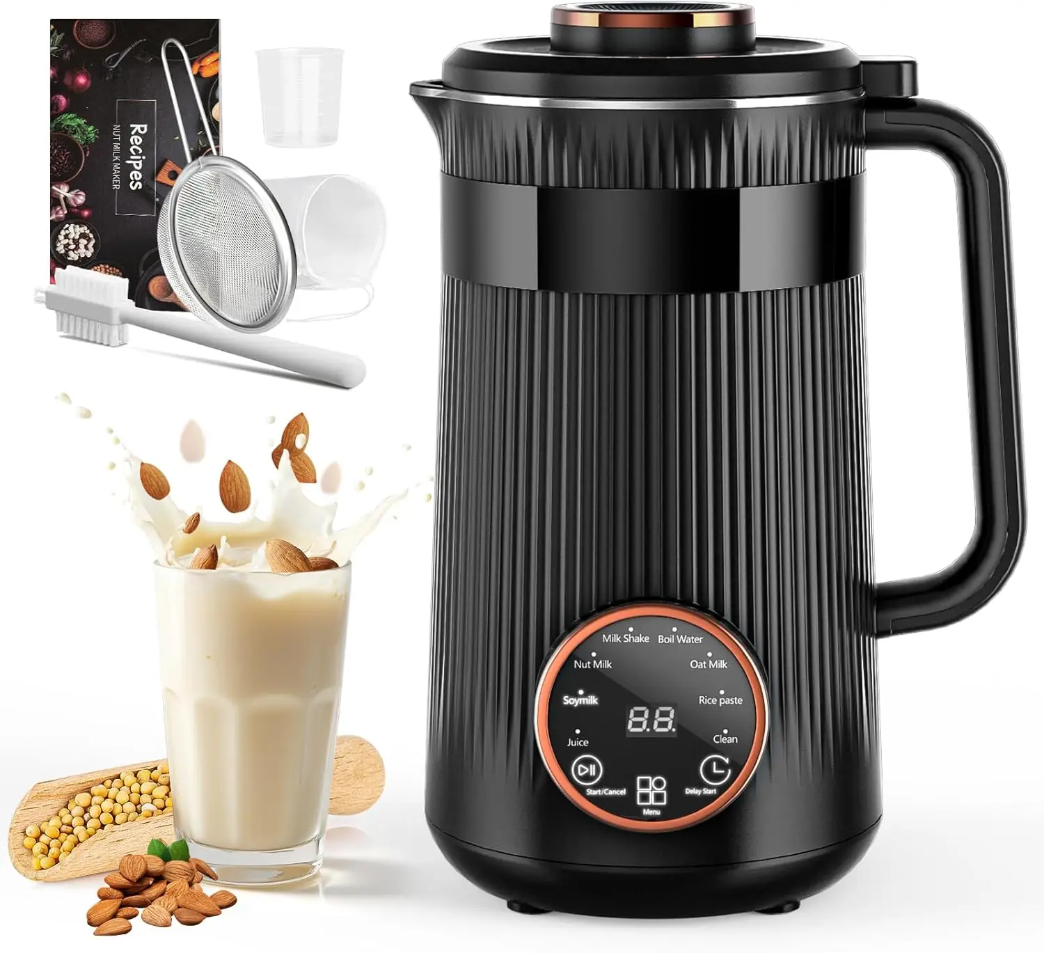 Máquina para hacer leche de nueces de 35 oz, máquina automática de soja 8 en 1 para bebidas a base de plantas de almendras, avena y coco, retardante de inicio y mantener el calor