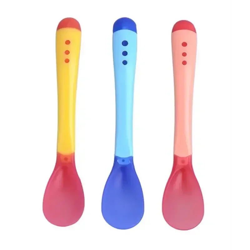 Silicone Baby Feeding Spoons Tableware Waterproof Spoon Temperature Sensing Spoonsuitable for Children\'s Feeding Baby Spoons