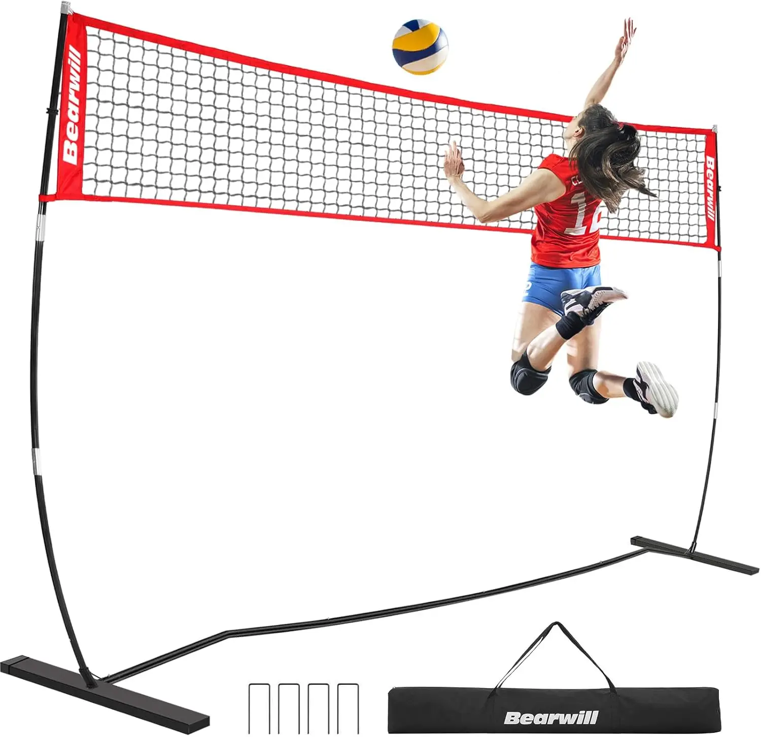 

12FT Portable Volleyball Net Set, Adjustable Height Freestanding Backyard Training Equipment with Carry Bag