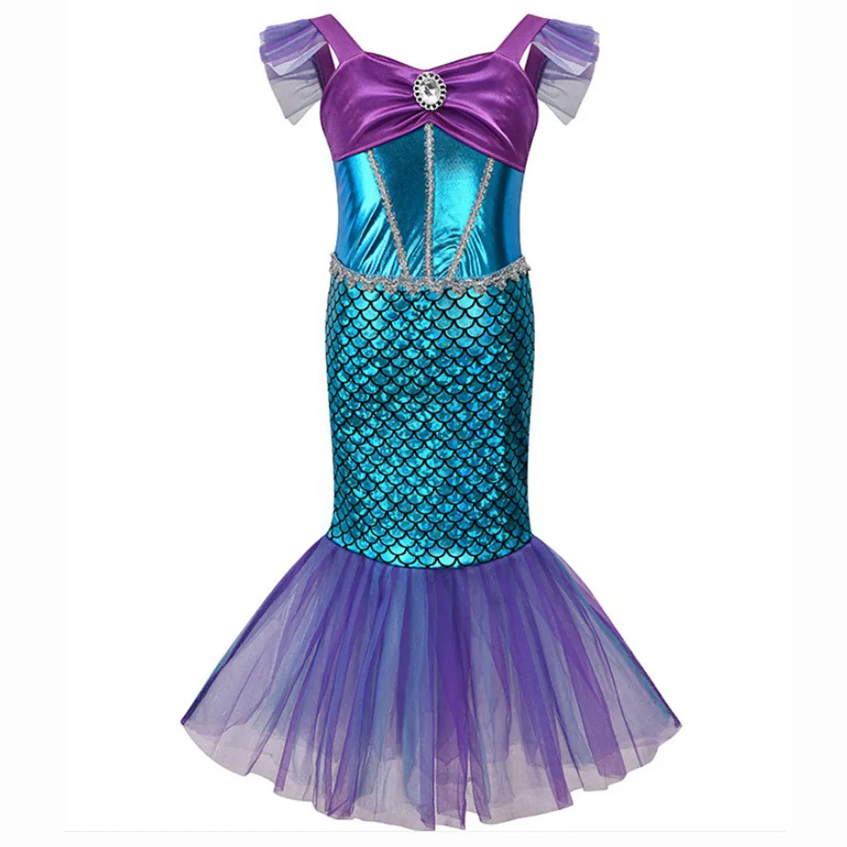 Disney Girl Mermaid Dress Children Birthday Party Princess Cosplay Costume Ariel Halloween Fantasy Clothes Summer Elegant Gown