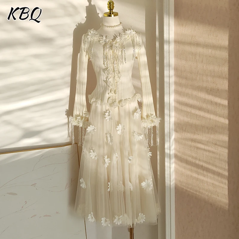 

KBQ Дизайнерские однотонные комплекты из двух предметов для похудения для женщин с v-образным вырезом и длинными рукавами, складной топ, юбка с высокой талией, милый комплект, женская мода, новинка