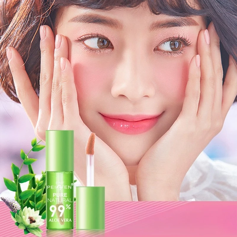 1 pçs hidratante natural aloe essência brilho labial cor mutável óleo portátil claro transparente óleo labial matizado para cuidados com os lábios