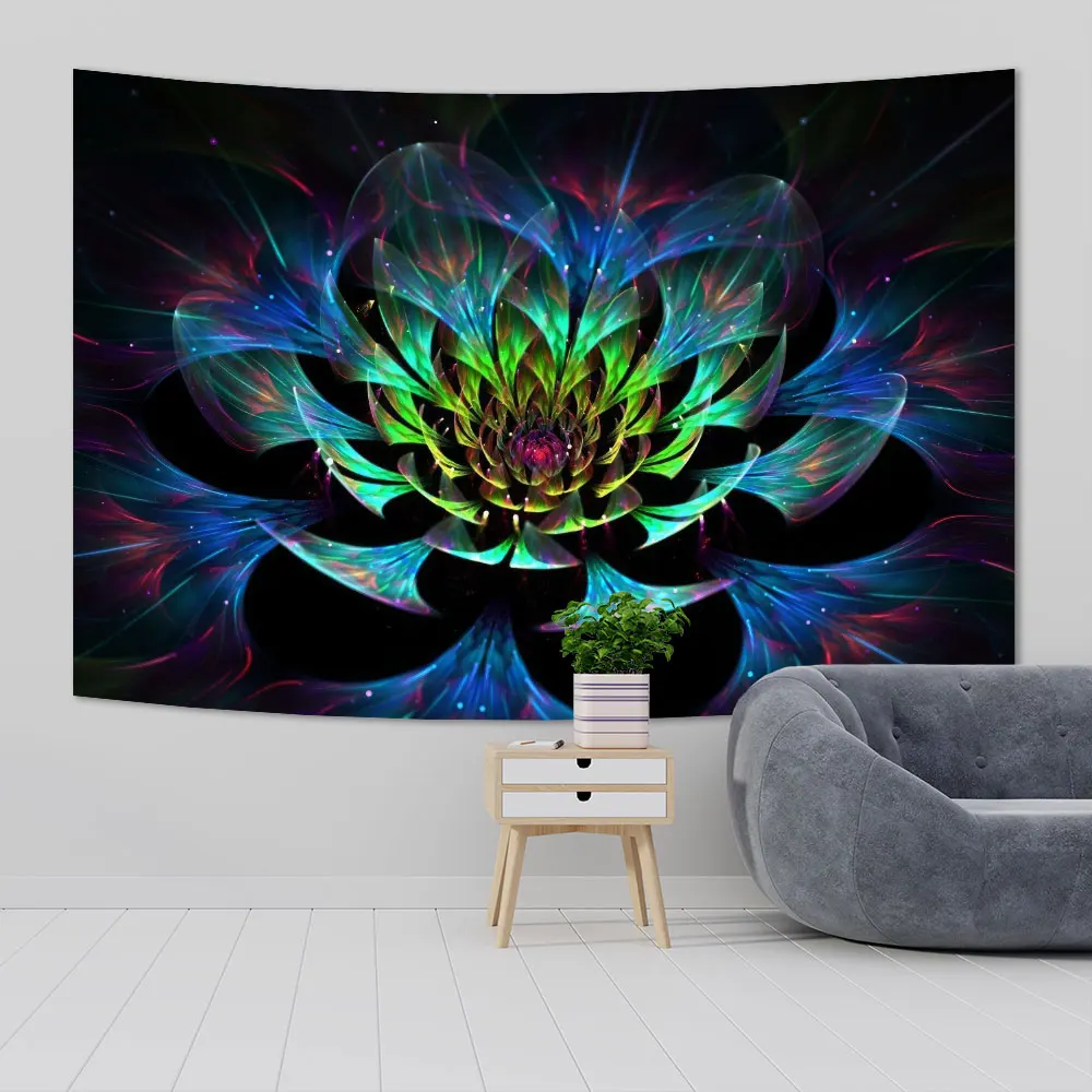 Lotus Ink Painting Wall Hanging Tapestries Psychedelic Background Cloths Bohemian Aesthetic Room Decor