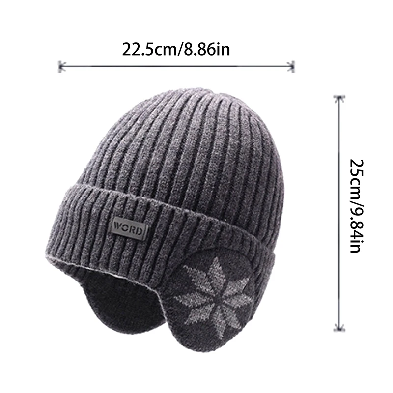 Outdoor Men Winter Knitted Hat Plush Warmth Peaked Cap Earmuff Casual Fashion Faux Fur Lined Bomber Hats Cycling Ear Protection