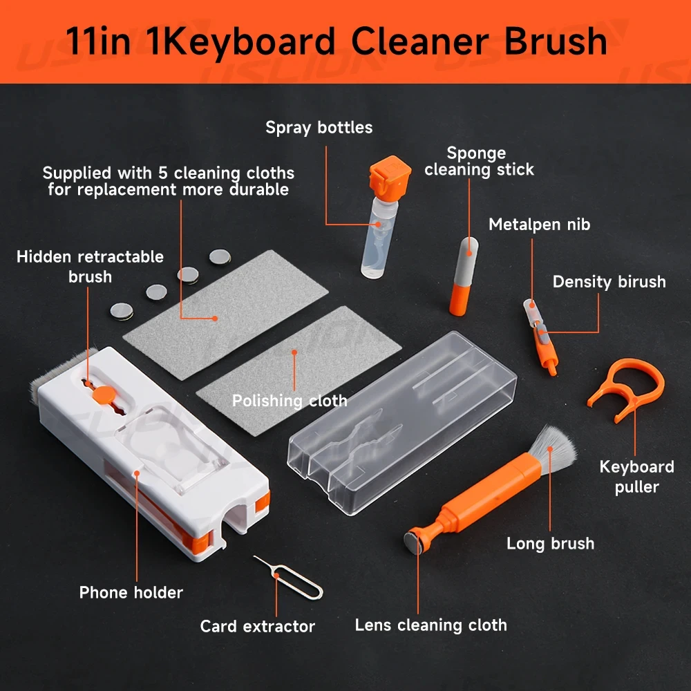 11 In 1 Multi Function Combination Cleaning Kit Portable Keyboard Headset Computer Phone Camera Tablet Sim Card Ejector Keycap