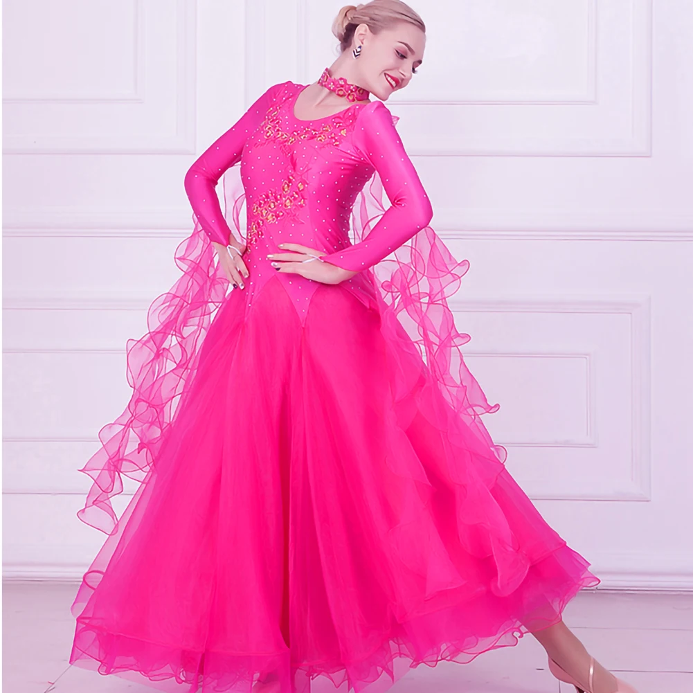 Платье для соревнований по бальным танцам, лента с v-образным вырезом, стандартный ярко-желтый фламенко, высокое качество, голубой горный хрусталь, розовый костюм