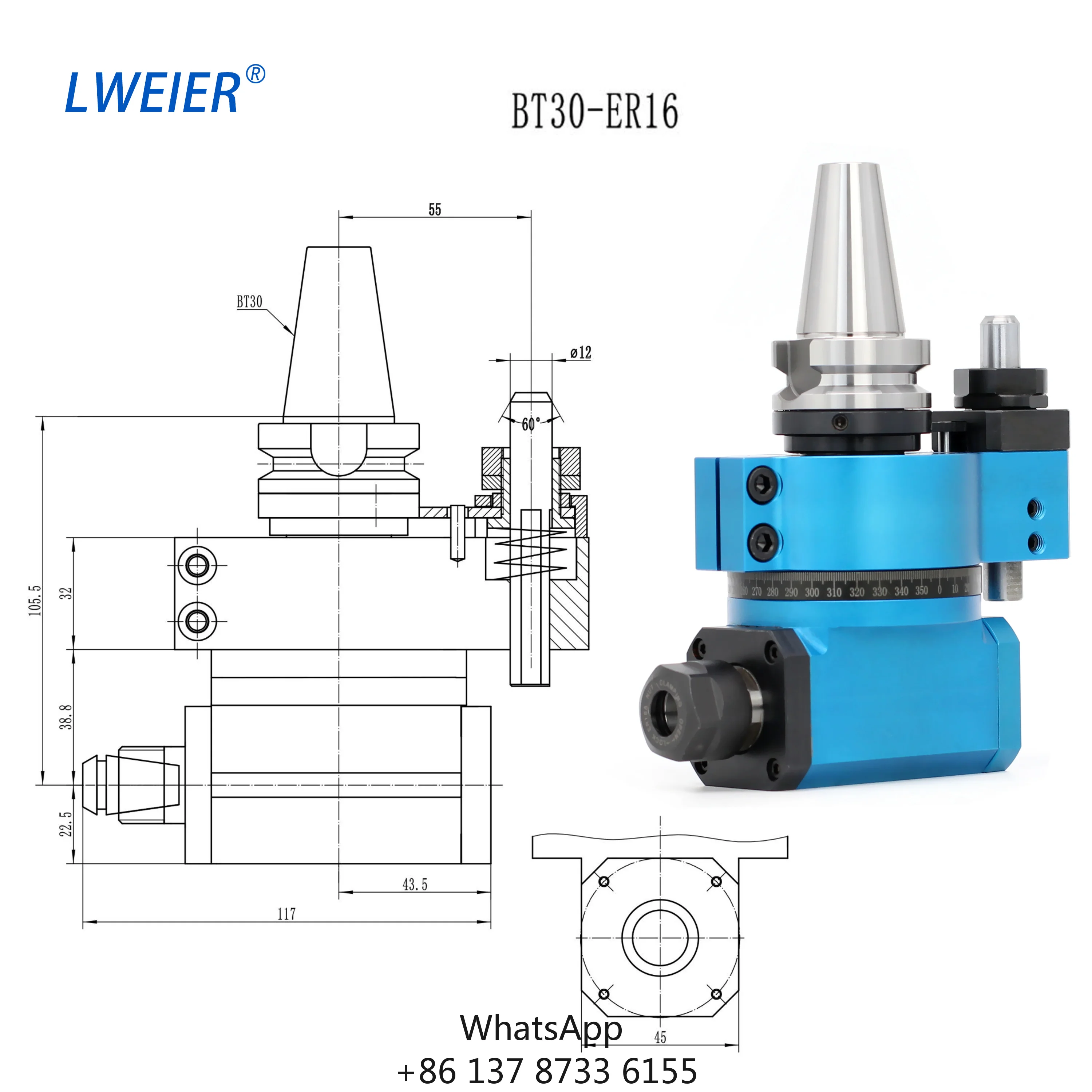 LWEIER BT30 Angle Head Machining Center Side Milling Head 90 Right Angle Milling Head 1 Year Warranty