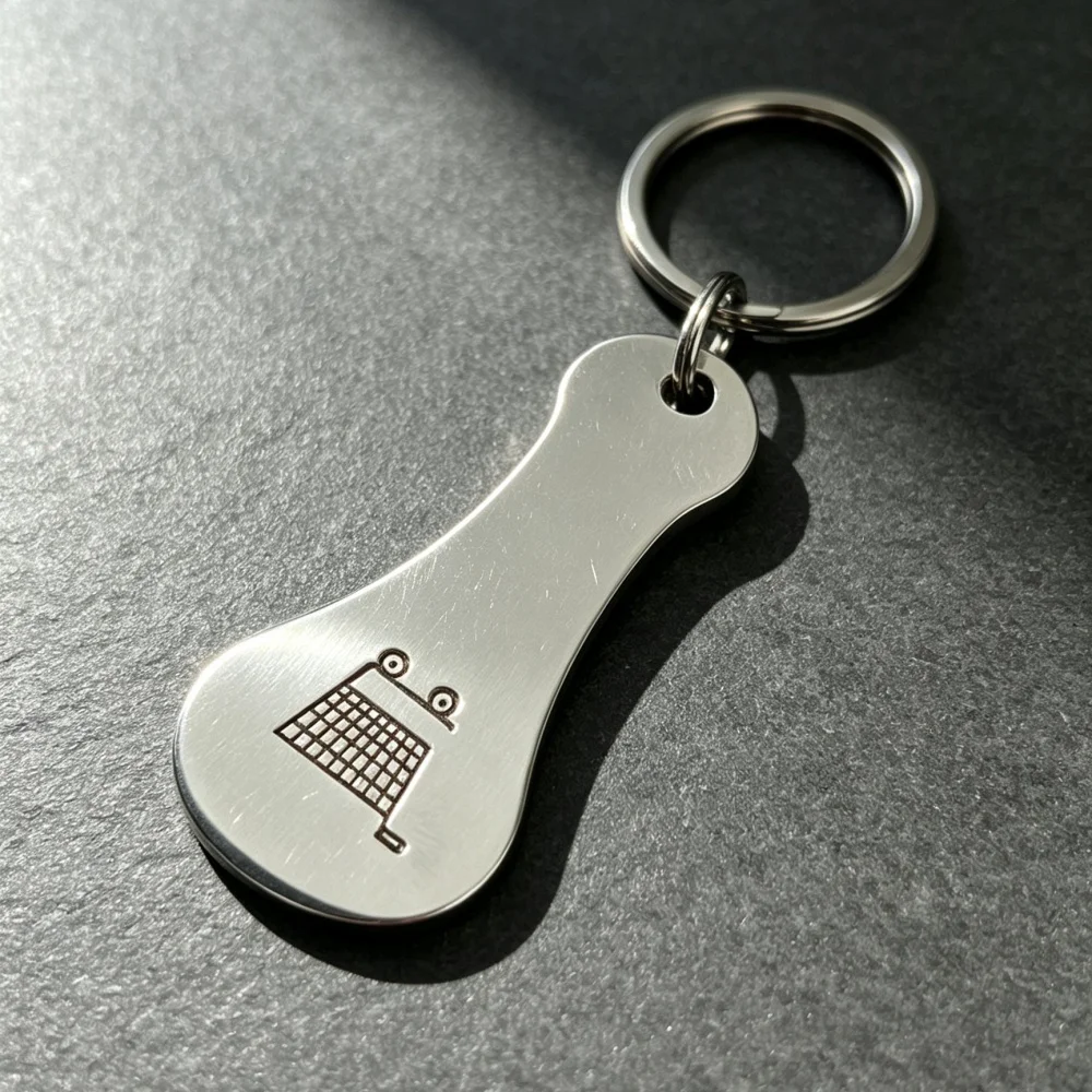 Shopping Cart Token Keychain Stainless Steel Trolley Release Coin Key Ring Engraved Shopping Cart Pattern Portable Supermarket S