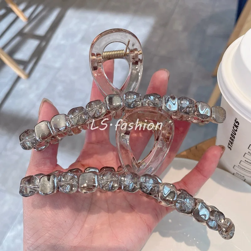 Fashion Coffee Color Crystal Large Grab Clip Multi-volume Advanced Touch Shark Clip Back Head Pan Hair Grab Hair Clip