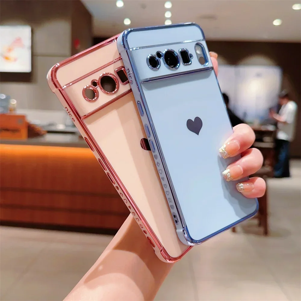 For Pixel 8 Pro 9 Fashion Love Heart Plating Case for Google Pixel 7A Pixel 8 9 Pro ProXL Shockproof Soft Lens Protection Cover