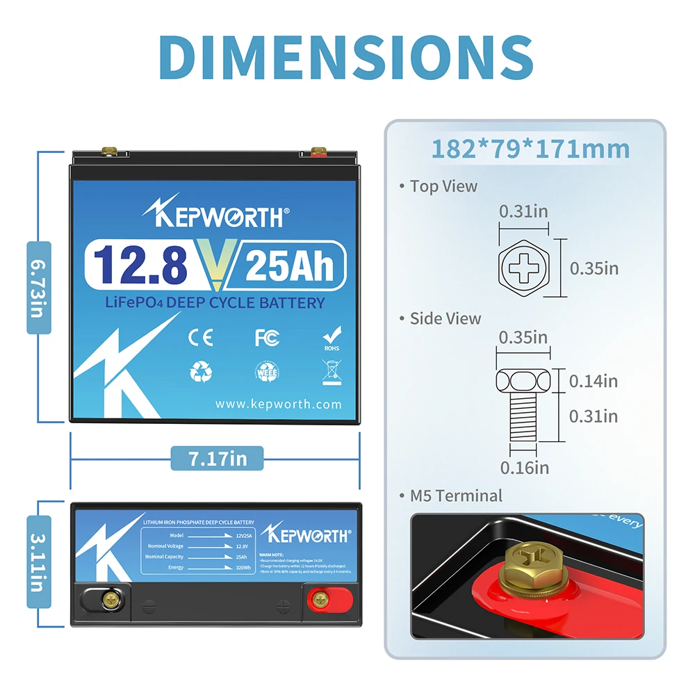 KEPWORTH Neueste LifePo4-Batterie 12 V 20 Ah 25 Ah Integriertes BMS 12 V LiFePo4-Akku in Reihe oder Parallel – Detail 6