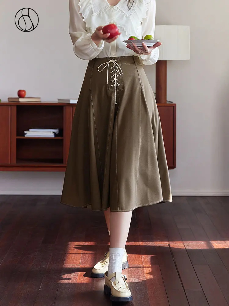 DUSHU Plug-In Color Contrast Retro Skirt For Women Spring 2023 New Commuter High Waist Thin Umbrella Black Skirts For Women