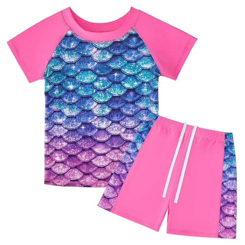 Sky05 Купальник из двух предметов для девочек и мальчиков, модные детские купальные костюмы с принтом масштаба, детские купальные костюмы-бикини для летних каникул, пляжная рыбья чешуя S99JIu @