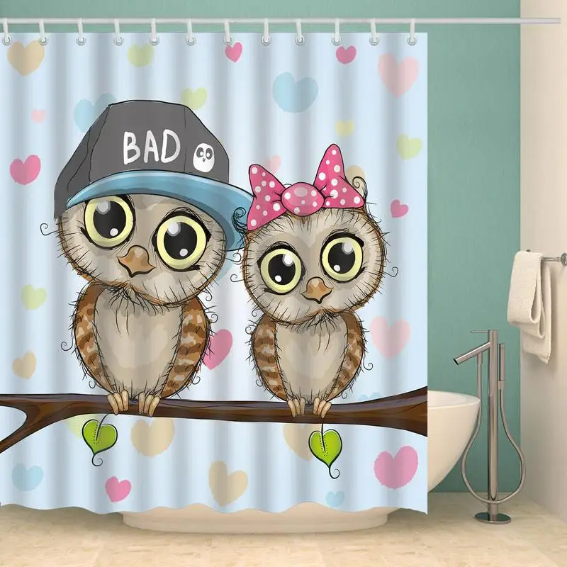 Kids Bathroom Shower Cover Funny Animal Waterproof Cute Anime Bathroom Curtains Quick Dry Kids Fabric Bath Cover Animal Curtains