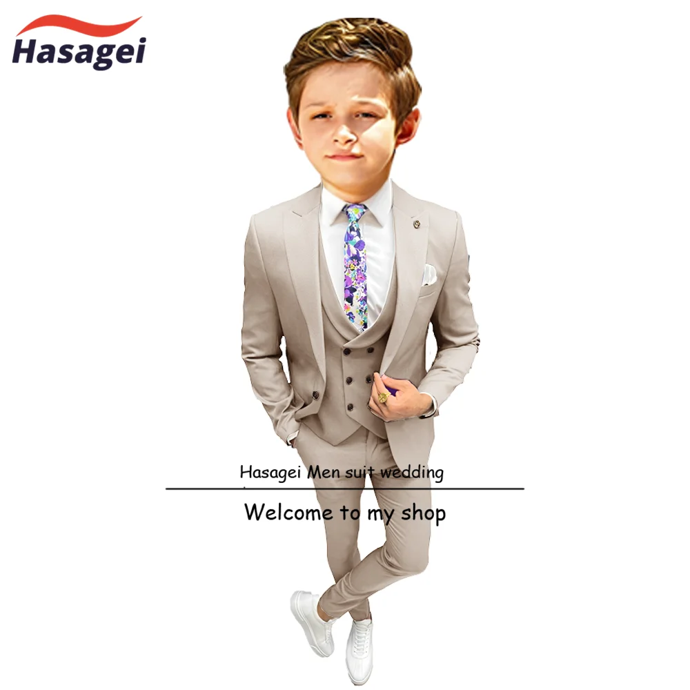 

Khaki Boys Suit 10 Years Old Jacket Pants Vest 3 Piece Wedding Kids Tuxedo Formal Party Clothes