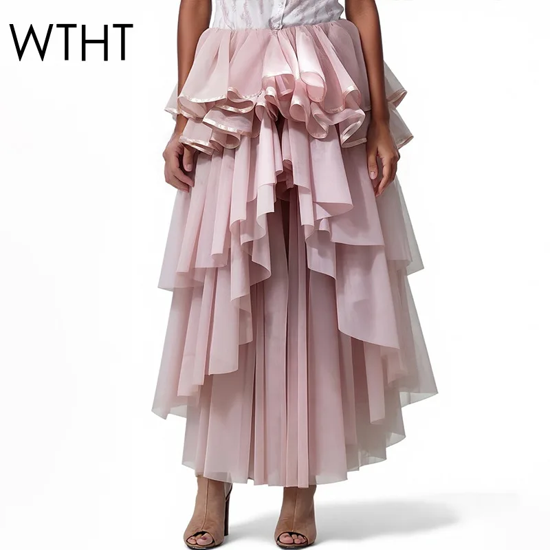 WTHT New Fashion Women's Heavy Industry Irregular Design Cake Skirts 2026 Spring Trendy High Waist A-line Skirt Female 1LS2841