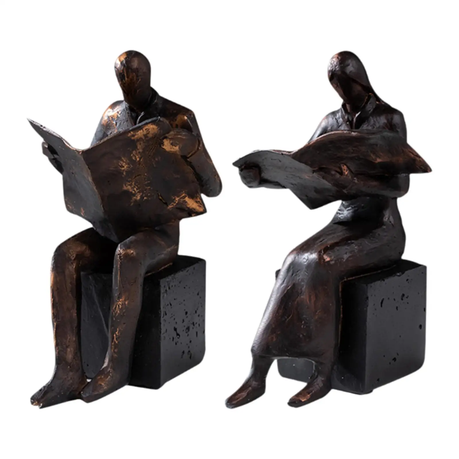 Reading Figurine Bookend Resin Modern Bookshelf Decor Reader Statue Collectible Abstract Art Sculpture for Shelves Desktop Home