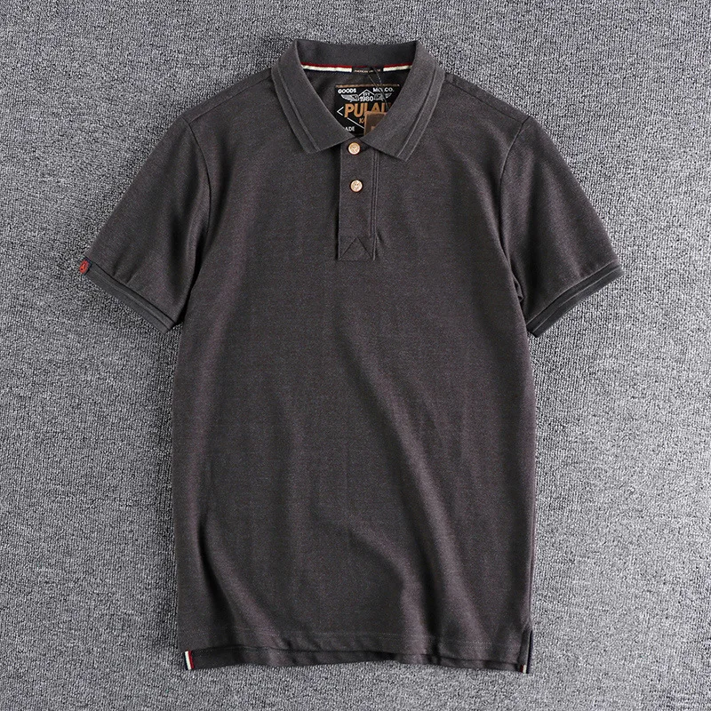 Polo de lapela de algodão masculino, solto, cor sólida, simples, casual, fenda, manga curta, retro, verão