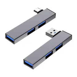 Universal 3 IN 1 USB-C HUB Elbow Aluminium Alloy OTG Adapter Laptop PC High Speed Type-C Splitter Computer Accessories