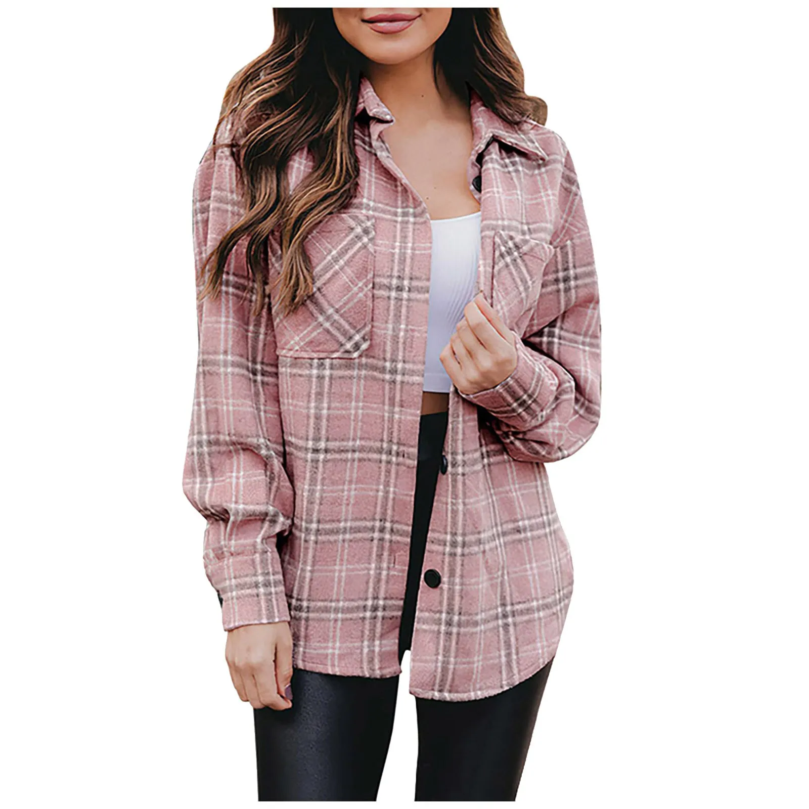 Women's Casual Loose Plaid Shacket Fall Jacket Blend Oversized Button Down Shirt Heavy Jackets for Women Rain Suit for Women