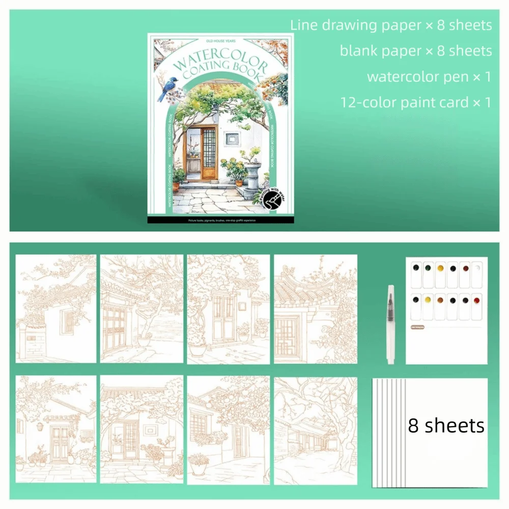 Ensemble de livres de coloriage à trois volets, livre de peinture à l'aquarelle de décompression, livré avec un pinceau de peinture pigmentée