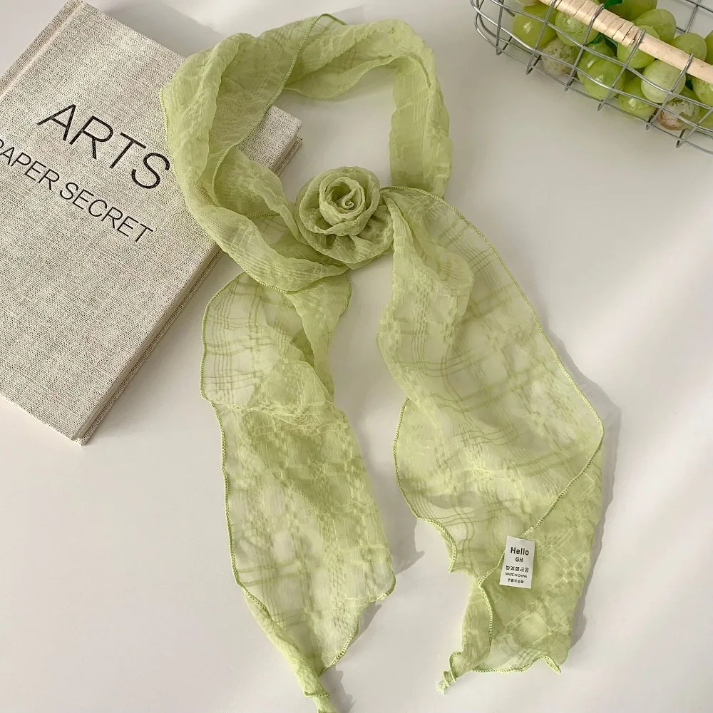 Detachable Rose Flower Women's Chiffon Scarf Lightweight Breathable Neck Kerchief Soft Solid Color Photo-Ready Shawl Neck Wear