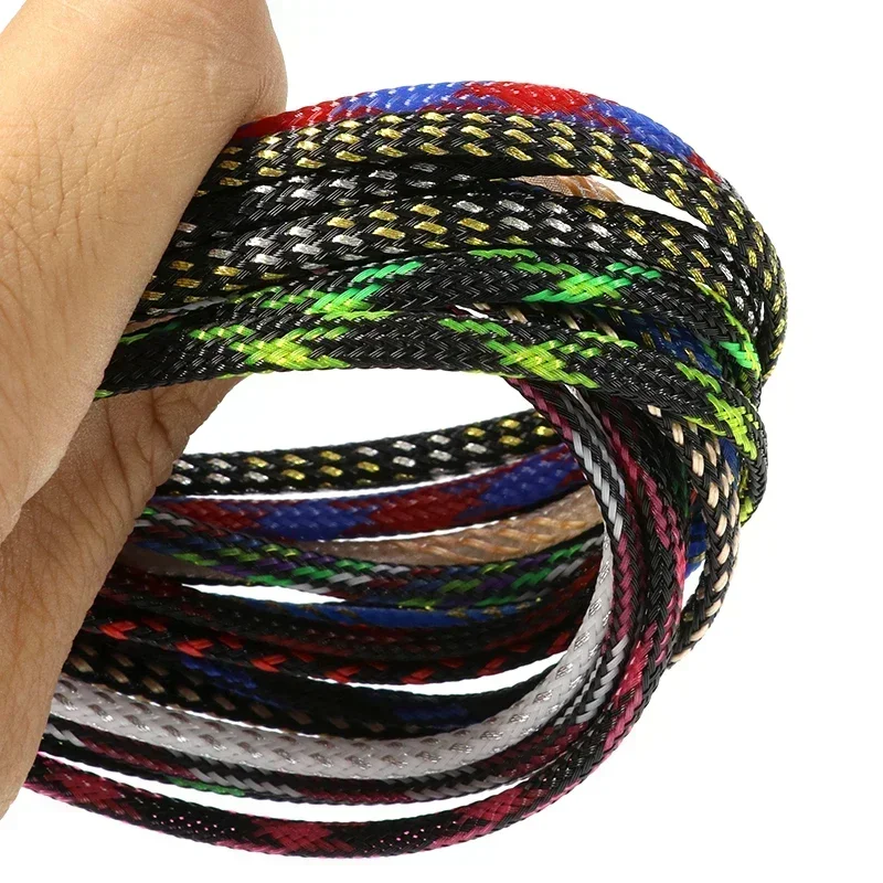 PET مضفر كابل كم توسيع ضيق عالية الكثافة معزول خط حماية سلك التفاف غمد 19 ألوان 1/5 متر 2 4 6 8 10 12 مللي متر