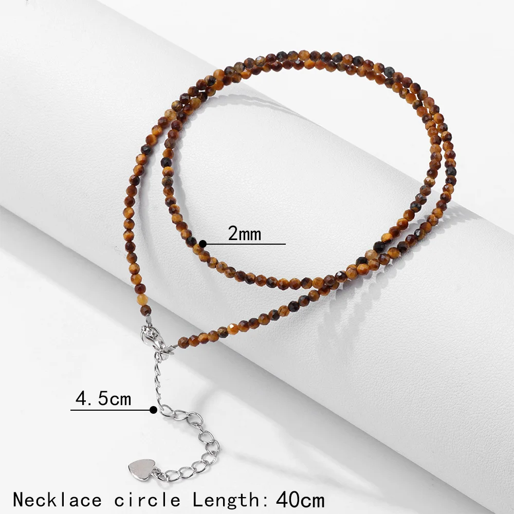 Natural 2MM Faceted Stone Beads Necklace Tiny Round Quartz Crytsal Agates Choker for Women Men Summer Beach Jewelry Gift